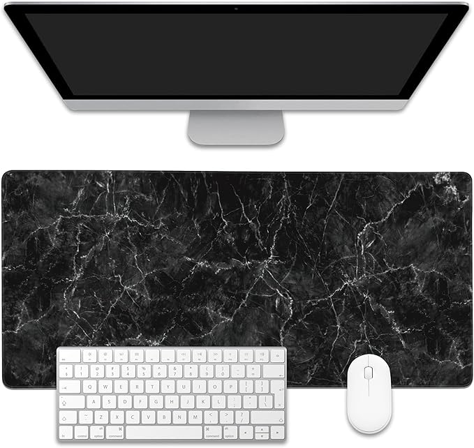 EOBKLAX Black Marble Texture Desk Mat,Large Gaming Mouse Pad,Non-Slip Rubber Base Desk Pad with Stitched Edges for Desk Office Home Decor 35.4X15.7 Inch