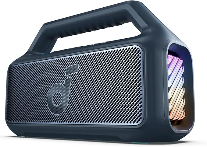 Soundcore Boom 2 by Anker, Outdoor Speaker, 80W, Subwoofer, BassUp 2.0, 24H Playtime, IPX7 Waterproof, Floatable, RGB Lights, USB-C, Custom EQ, Bluetooth 5.3, Portable for Camping and Beach - Blue
