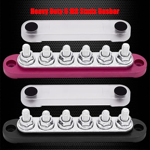 6 x M8 (5/16") Studs Power Distribution Block Bus Bar 12V, Ampper 5.9" HD 200A Marine BusBar Battery Distribution Block W/Cover for Car Boat Solar (Red & Black)