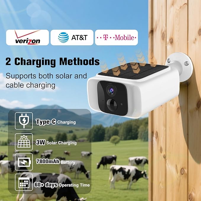 4G LTE Cellular Solar Security Camera Outdoor,365 Days Free Unlimited Data,Tuya Smart Camera,2K Outdoor Surveillance,Color Night Vision, AI PIR Motion Sensor,No WiFi Security Camera ,64GB Storage
