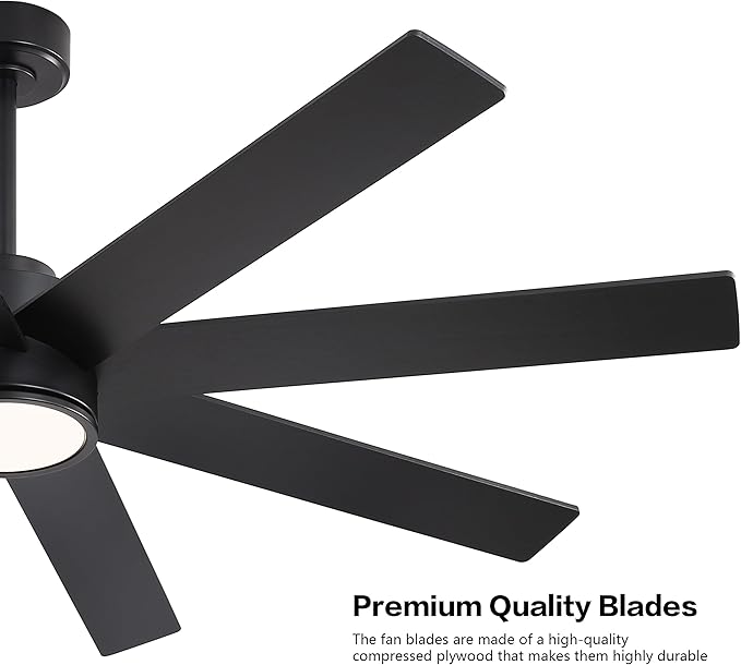 WINGBO 72" Large DC Ceiling Fans with Lights and Remote, 3 Downrods, 8 Plywood Blades, 6-Speeds Reversible DC Motor, 3CCT, Indoor Ceiling Fan for Bedroom Living Room Patio, Black