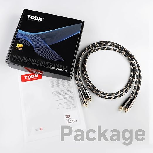 TODN RCA Cables Audiophile 3ft HiFi Stereo RCA Audio Cable for Car, Speaker | O-C-C Core, Dual Shielded, 5μ Gold Plated Plug (3 ft/1m, 1 Pair)