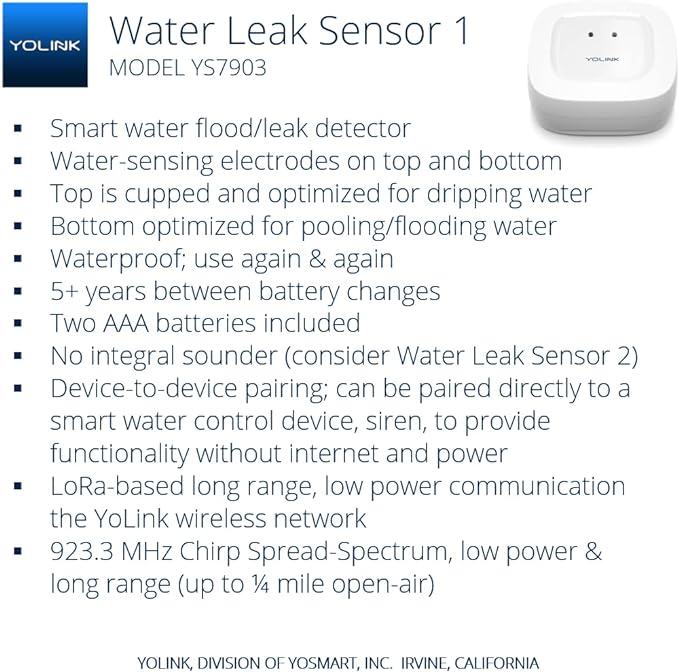 YoLink Water Leak Sensor 3-Pack, LoRa Up to 1/4 Mile Open-Air Range Smart Water - Image 2