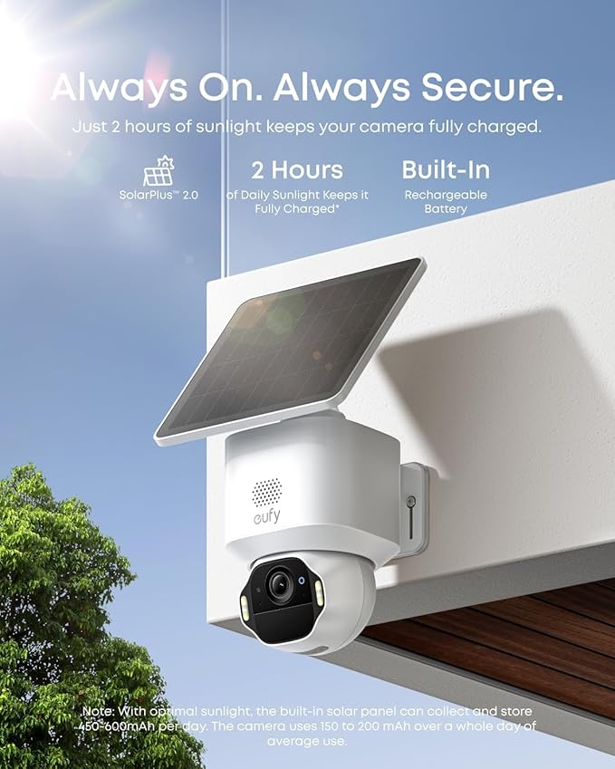 eufy SoloCam E42, 4K Security Camera Wireless Outdoor, Solar Powered, AI Motion Tracking, Strobe Light, Pan & Tilt, Facial Recognition, Up to 16 TB, Smart Home Compatible