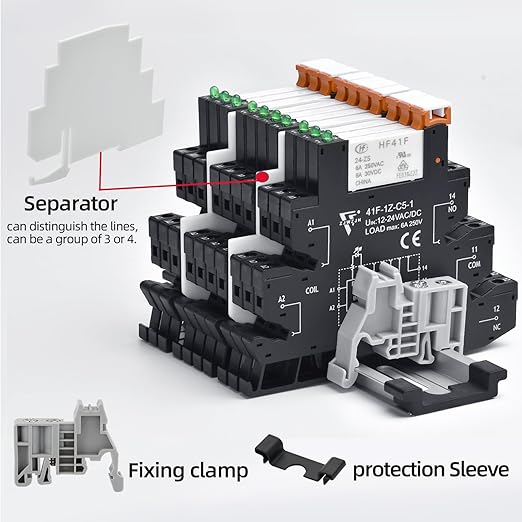 10Pcs Miniature Relay 24V DC, 24V AC 6Amp SPDT with LED Indicator with Socket 41F-1Z-C5K with Din Rail Silm Signal Relay for PLC