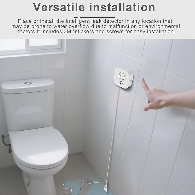 100dB Smart Water Sensor Alarm Water Leak Detector, with App Remote Monitor and Detection Lines, Wireless Tank Level Monitor for Basement,Kitchen,Bathroom (1pack)