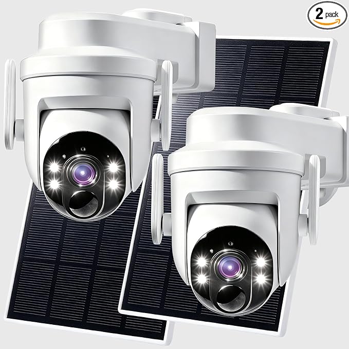 2K Solar Security Wireless Camera Outdoor, 2 Pack 2.4Ghz WiFi Battery Camera by Unknown