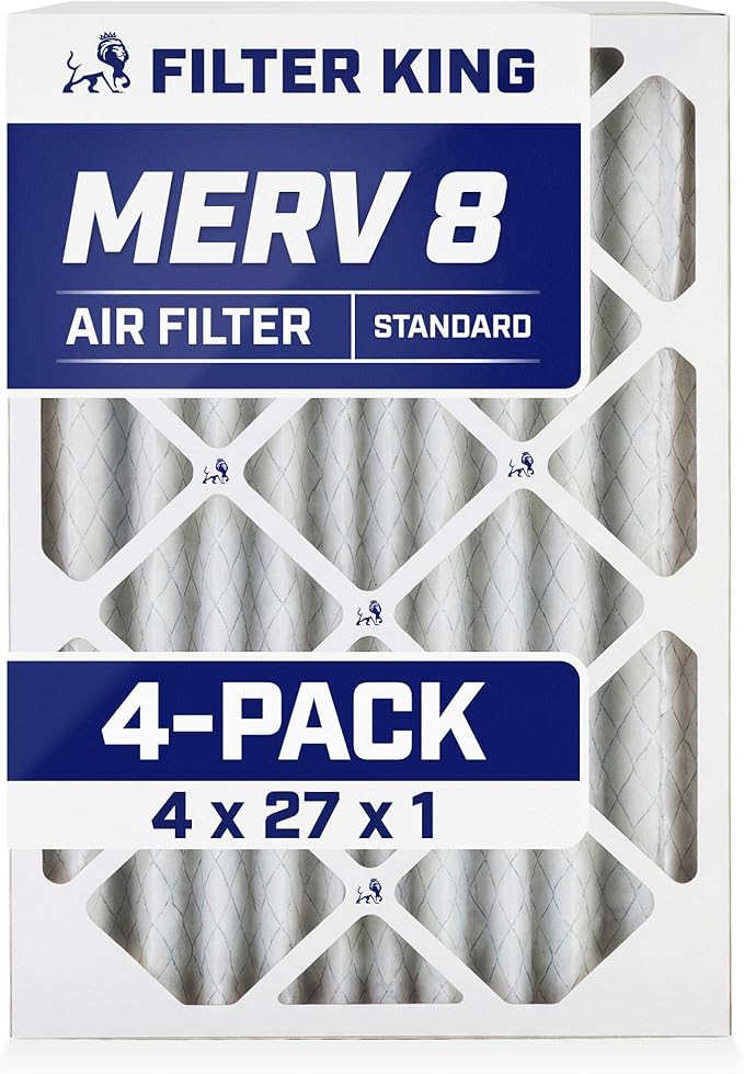 Filter King 4x27x1 Air Filter | 4-PACK | MERV 8 HVAC Pleated A/C Furnace Filters | MADE IN USA | Actual Size: 4 x 27 x .75"