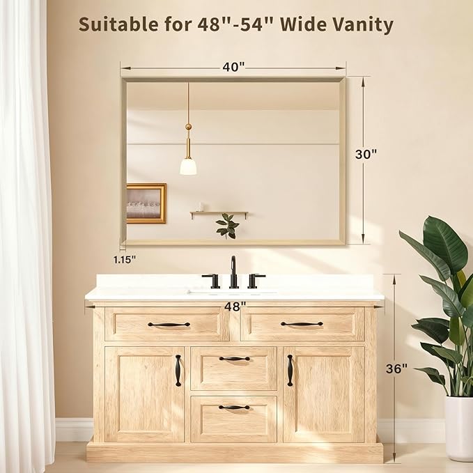 Oak Wood Effect Framed Wall Mirror, 30x40 Rectangle Mirror, Anti-desilvering Tempered Glass, Sustainable& Sturdy Frame, Anti-Rust, HD Reflection &3min Fast Setup for Bathroom Living Room