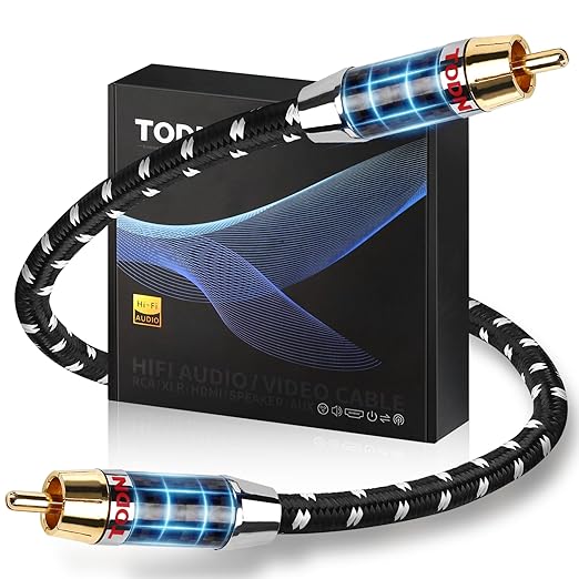 TODN Audiophile Digital Coaxial Audio Cable RCA to RCA Male Subwoofer Cable 75-Ohm SPDIF Coax with OCC-Core Dual Shielded for HiFi Systems (3ft /1m)
