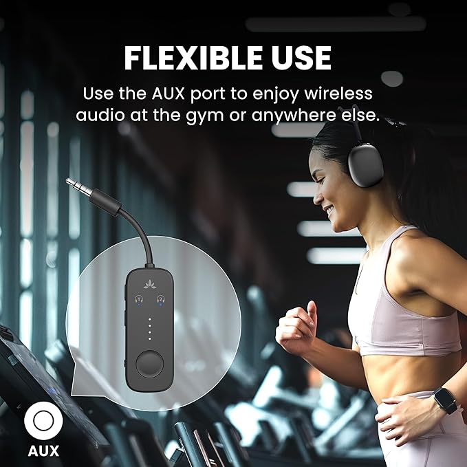 Avantree Relay - Premium Airplane Bluetooth Adapter with Advanced Qualcomm Chipset, 2 Headphones Support, 25hrs Play Time, aptX Adaptive & HD Audio Transmitter for Airpods, Bose & Travel Flight