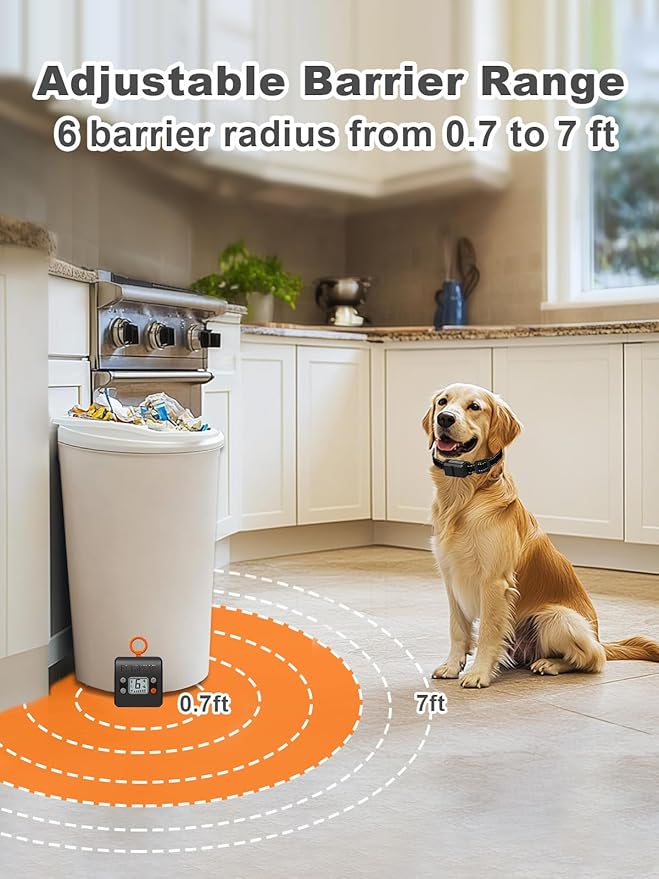 Wireless Pet Barrier with 2 Transmitters - Rechargeable Indoor Barrier with 6 Adjustable Range Radius up to 7 ft, 6 Adjustable Safe Static Intensity, Electric Fence System for Dogs with Hook-Black