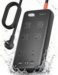 Iwister Outdoor Power Strip Weatherproof IPX6,6 Ft Extension Cord,4 USB Ports & 6 Wide Outlets for Multiple Devices,Wall Mountable for Yard,Workshop,Poolside,RV Camping,Black