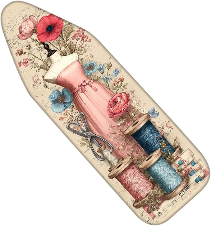 Nuxovilar Ironing Board Cover Needle Cotton 15x54 Inches | Ironing Board Cover and Pad Floral Dress Sewing Design Needle Cotton for Craft Room, Laundry Space, Bedroom
