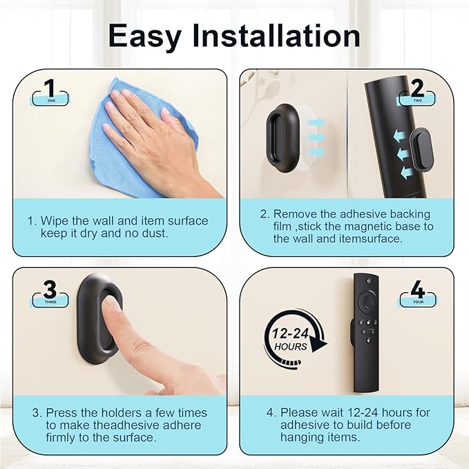 Vaszu Magnetic Remote Control Holder Self-Adhesive Wall Mount, 6 Pack Upgraded Silicone Organizer Storage Wall Holder for Home Office TV, Fan and Air Conditioner Remote Control Black