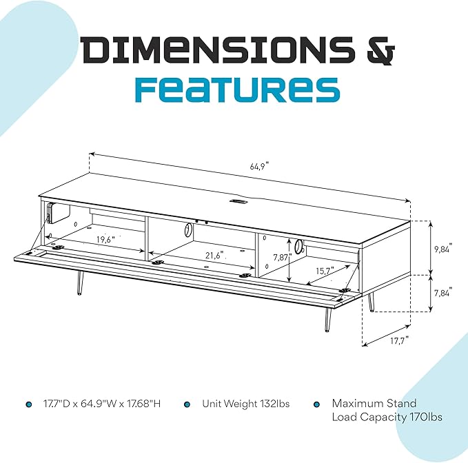 SONOROUS ST-360 Premium TV Stand for Living Room – Modern TV Stands & Entertainment Center with Storage – Black Glass & Walnut Wood Cover – Luxury Media Console with Metal Legs for TVs up to 75 inches