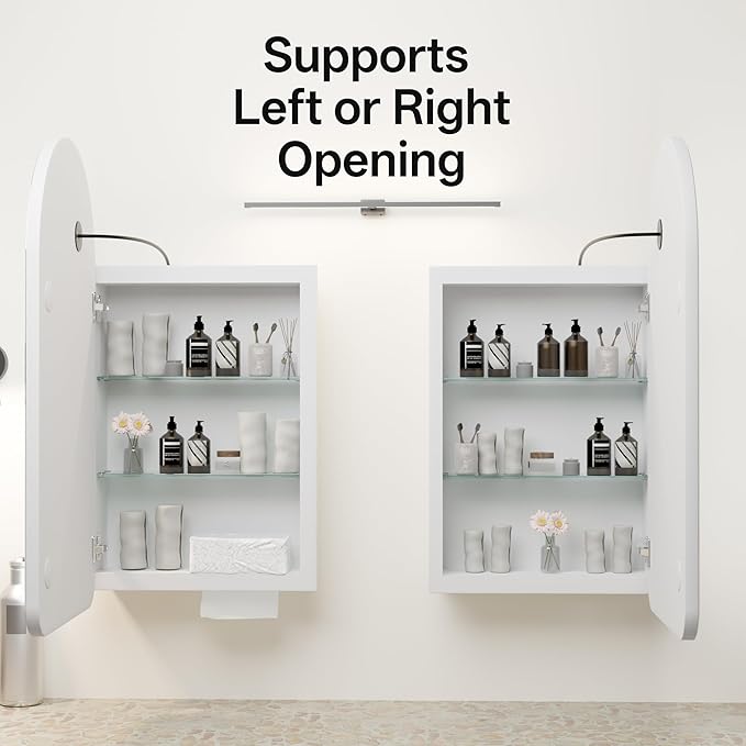 LED Arched Bathroom Medicine Cabinet with Mirror, No Assembly Needed, Recessed or Surface Mount Wall Storage Cabinet, Mirror Cabinet with Tissue Slot (Bevel-LED, 29.5" L x 15.7" W)