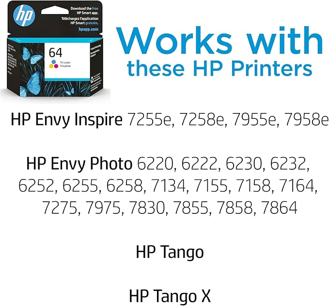 HP 64 Tri-Color Ink Cartridge Printers | Works with Printer Series: Envy Inspire 7950e; Envy Photo 6200, 7100, 7800; Tango | Eligible for Instant Ink | N9J89AN, Pack of 24