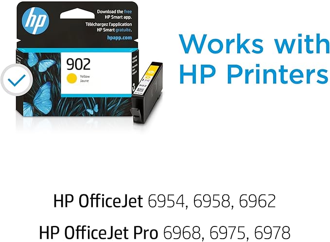 HP 902 Yellow Ink Cartridge | Works OfficeJet 6950, 6960 Series, OfficeJet Pro 6960, 6970 Series | Eligible for Instant Ink | T6L94AN