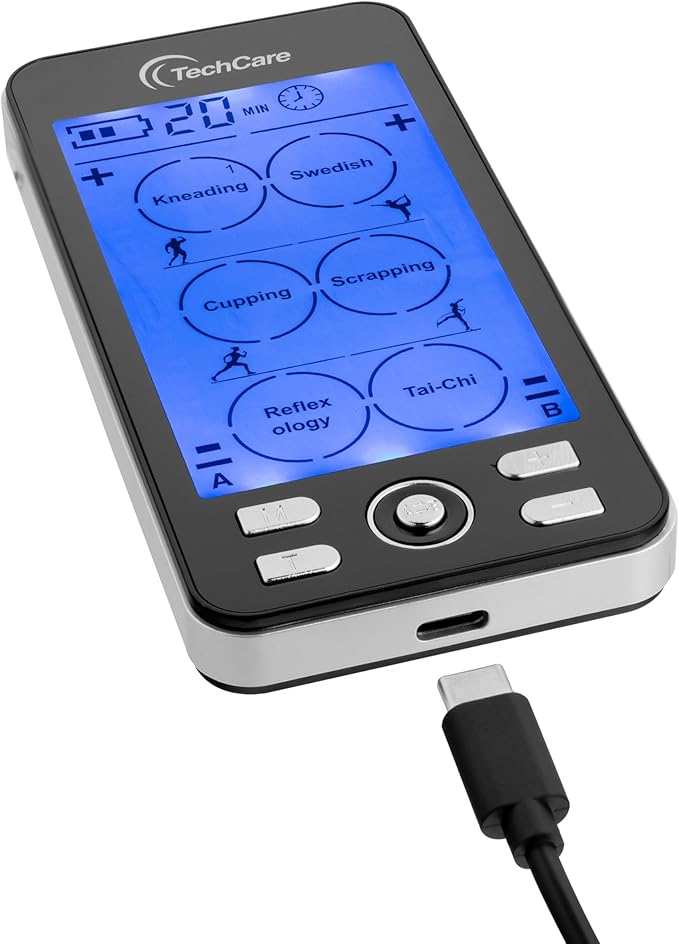 TechCare Plus 24-Mode TENS & EMS Dual-Channel Muscle Stimulator – Rechargeable Pain Relief Set with Massage Belt, Reflexology Shoes, Magnetic Therapy, Timer