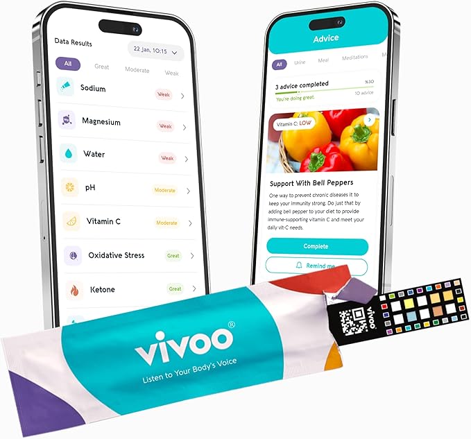 Vivoo | The #1 Urine Test Strips & Keto Strips with App | Advanced Home Tracking for Nutrition, Ketones, Hydration, pH, and More | 1 Month / 4 Test