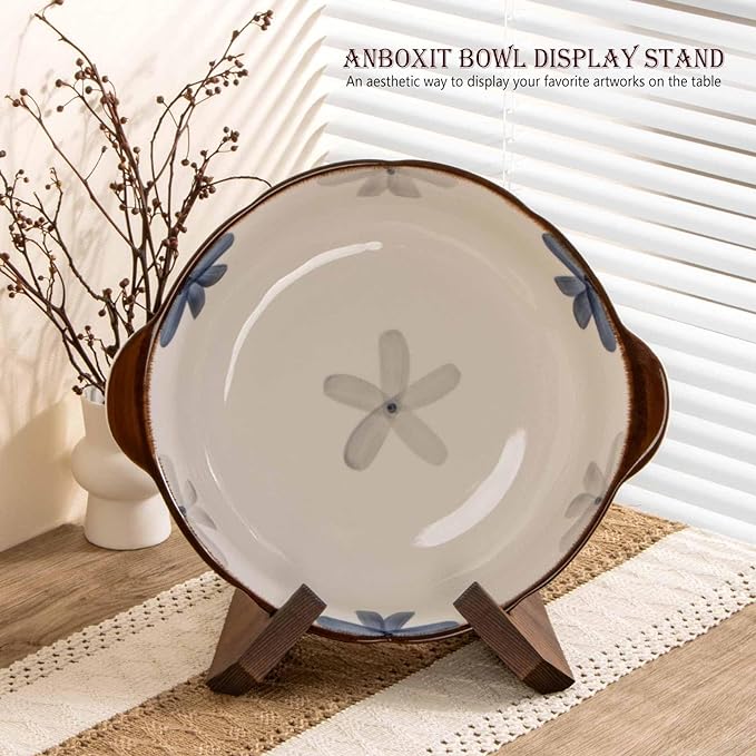 ANBOXIT Bowl Stands for Display, 6.5 Inch Plate Holder, Wooden Easel Frame Holder, Display Stand for Large Deep Platters and Dishes, 6.5" H x 8.5" W x 7.8" D (For Bowls under 5" in Depth)