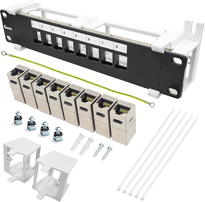 8 Port Patch Panel Keystone Coupler CAT6A Shielded Wall Mount 10 Inch by Enmane