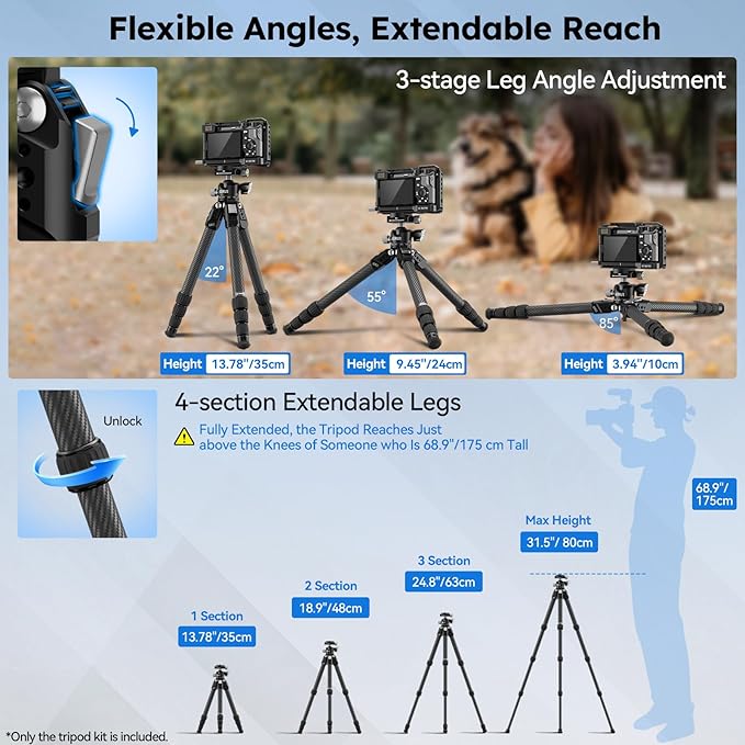 SIRUI 31.5" Compact Carbon Fiber Small Desktop Tripod - Image 2