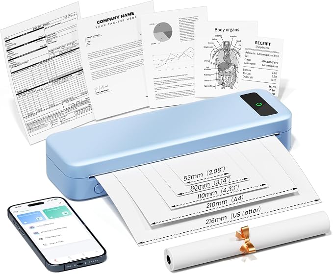 Portable Printers Wireless for Travel, A285M Bluetooth Inkless Thermal Printer by TATTMUSE