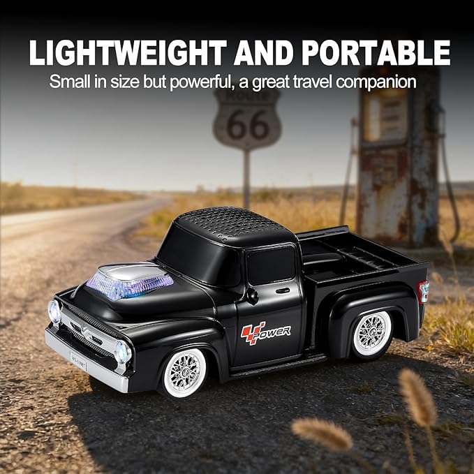 Vintage Pickup Truck Bluetooth Speaker, Retro Truck Model with HD Sound, Built-in Mic, LED Party Lights, TWS Dual Pairing, Multi-Interface Output, Portable Outdoor Speaker for Parties & Beach (BLACK)