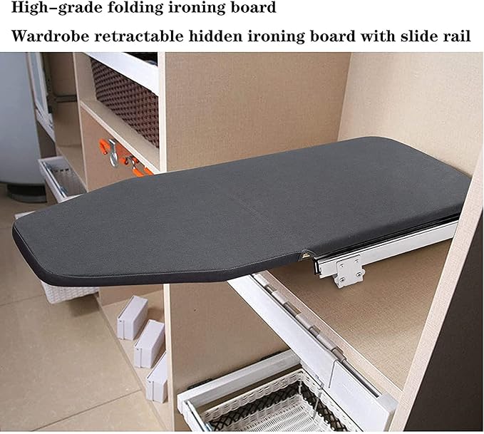 AKOZLIN Retractable Pull Out Ironing Board Closet Sliding Out Swivel Iron Board Mounted in Drawer with Heat Resistant Ironing Cover, Board Size: 31.88"*13", Gray