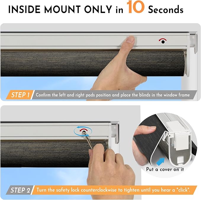 Persilux Smart Motorized Blinds with Remote, No Drill Automatic Roller Shades for Indoor Windows, Light Filtering Linen Fabric, Electric Blinds for Windows, Weave Blend Coal C162-8, Custom Size