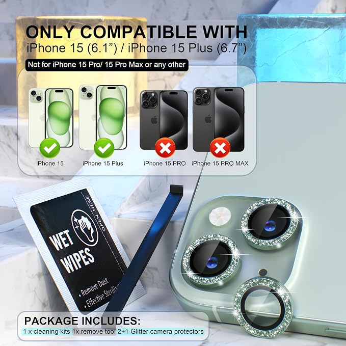 Choiche Compatible for iPhone 15 /iPhone 15 Plus Camera Lens Protector Bling - Image 2