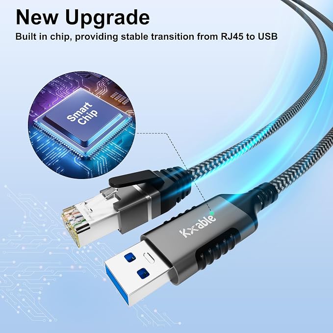 USB to Ethernet Cable 8 FT, 3.0 A Male to RJ45 Male Cord, Directly Connected - Image 5