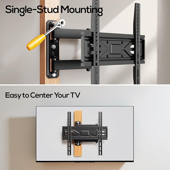 IWORKBOARD 40 43 50 55 inch Full Motion Corner TV Wall Mount for Most 32-65 inch Flat & Curved TVs, Articulating Swivel & Tilt TV Mount Bracket, up to 80 lbs,VESA 400x400mm, Single Stud Perfect Center