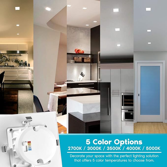 LUXRITE 12 Pack 4 Inch Square Recessed LED Can Lights, CCT Color Temperature Selectable 2700K | 3000K | 3500K | 4000K | 5000K, Dimmable Recessed Lights, 750 Lumens, CRI 90, Energy Star, Wet Rated
