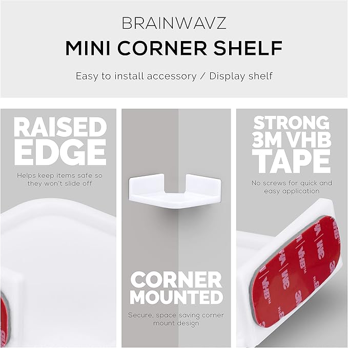 Mini Corner Shelf Mount for Security Cameras, Baby Monitors, Speakers, Plants & More, Universal Holder, Strong Adheasive, Easy to Install, No Mess, Screwless by Brainwavz (White)