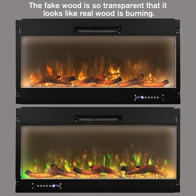 Electric Fireplace Wall Fireplace Recessed Electric Fireplace Synthetic Resin Decoration Electric Transparent Logs Flame for 36 inch Indoor Electric Fireplaces 3Pieces