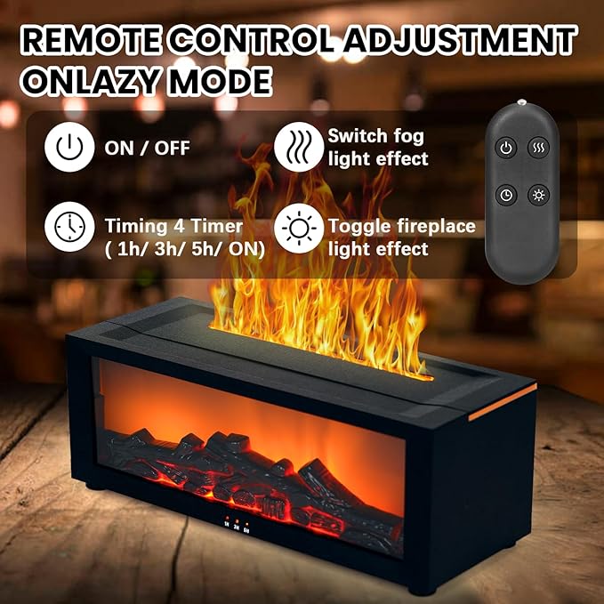 Fireplace Humidifier Diffuser, 7 Colors Flame Diffuser for Essential Oils, Fire Aroma Diffuser with Remote, Air Humidifiers Aromatherapy Diffuser for Home, Bedroom, Office,Yoga