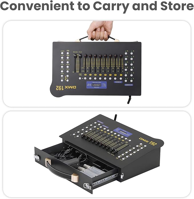 CaalLogt DMX512 Controller Stage DJ Light Console Lighting Mixer Board Console Wireless DMX Transmitter Receivers Set 192 Channels for Party DJ Disco Lights Show Night DJs KTV Bars Moving Heads