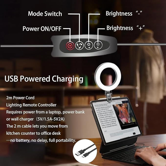 6" Ring Light Video Conference Kit, 5-Color 10-Brightness Clip-On Light - Image 5