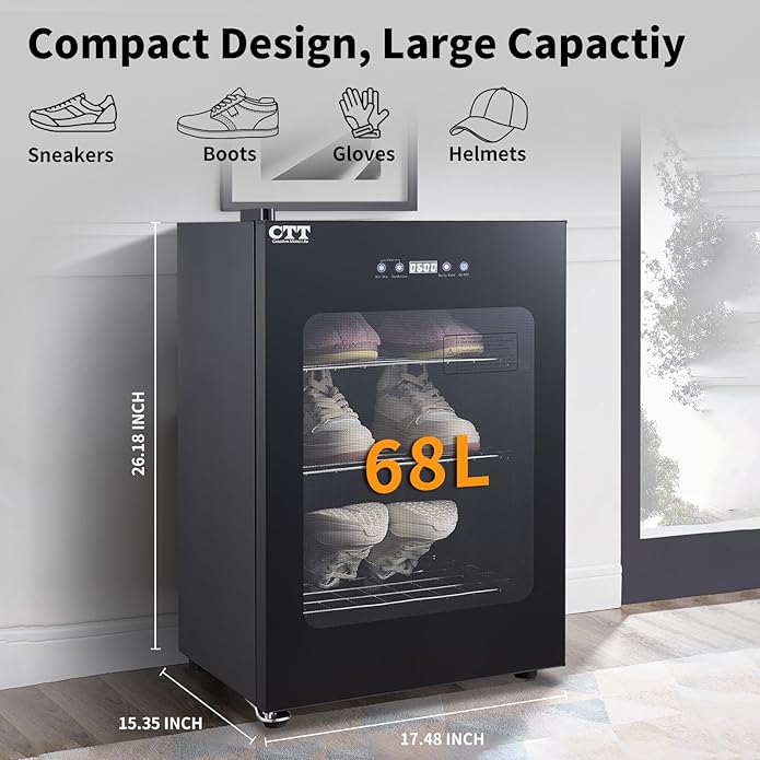 CTT 2.4 Cu.Ft Boot Dryer for Work Boots, Shoe Dryer for Sneakers, Gloves, Helmet & Boxing Glove, Electric Boot Dryer with Pull-out Detachable Rack, 3 Drying Mode, Timer, Auto-shut Off