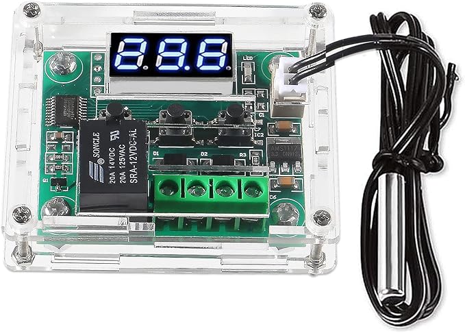 AEDIKO W1209 DC 12V Digital Temperature Controller Board Blue Digital Display Thermostat -50-110°C Electronic Temperature Temp Control Module Switch with Waterproof Case (1-Pack)