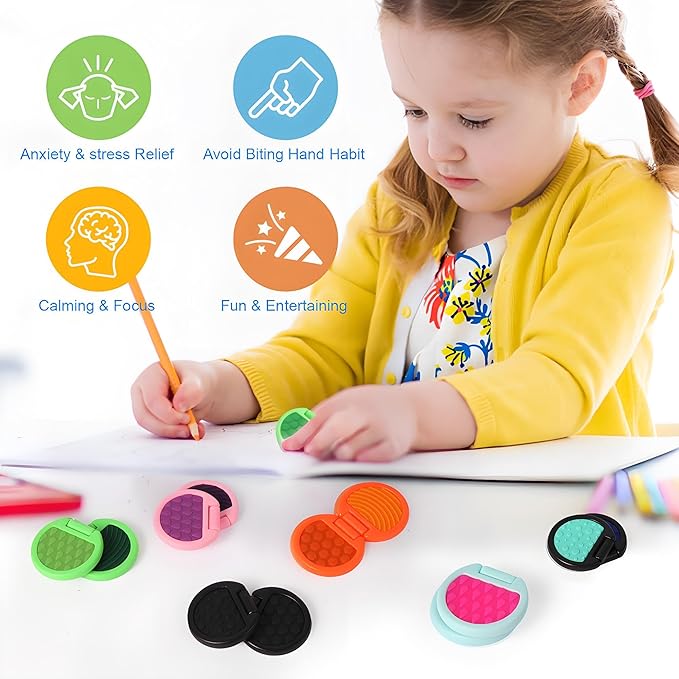 Fidget Toys Adults, Sensory Toys for Kids with Autism, Anxiety Relief Items for ADHD Stress Relief, Texture Worry Stone for Teens & Flip Slider - Treasure Box Toys for Classroom (6pcs)