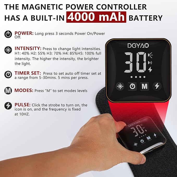 Cordless Rechargeable Red Light Therapy Belt, Wearable Infrared Light Therapy with Pulse Mode, Removable 4000 mAh Battery 5 Light Intensities to Relieve Back Body Pain