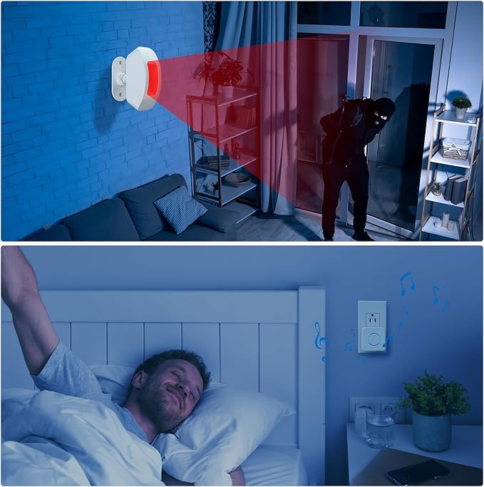 Wireless Motion Sensor Alarm Indoor: Motion Detector Alarm for Business Store Home Security with 35 Ringer/Led Light Remind- Motion Sensor Door Chime with Buzzer
