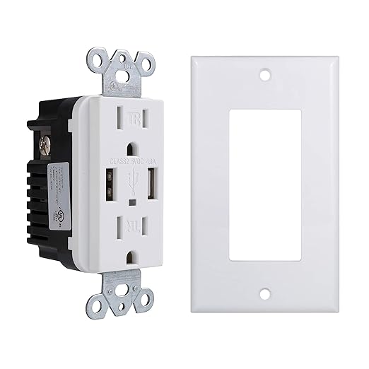 EverElectrix 2 Pack 4.8A Wall Outlet With USB Ports - 15Amp Duplex Tamper Resistant Charger, UL Listed, Electrical Receptacle With Dual USB, White
