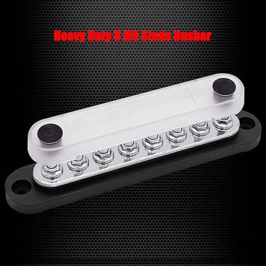 8 x M5 (#10) Studs Power Distribution Block Bus Bar 12V, Ampper 5.9" HD 120A Marine BusBar Battery Distribution Block W/Cover for Car Boat Solar (Black)