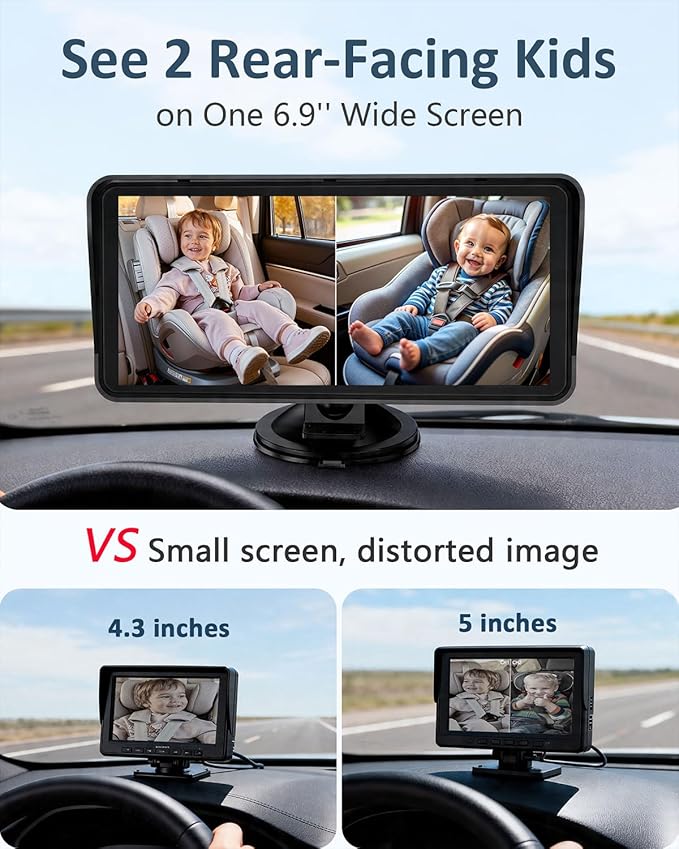 2-Kids Baby Car Camera for Seat: 6.9 Inch Ultrawide Display - Image 2