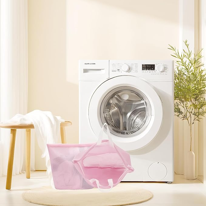 Guozcaray laundry bag with handles mesh laundry bags washing machine laundry totes travel storage and sorting bag for Clothes laundry bag for delicates(Pink)
